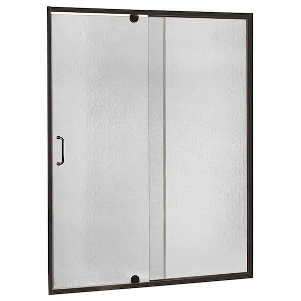CRAFT + MAIN Cove 48 in. W x 69 in. H Semi-Frameless Pivot Shower Door and Fixed Panel in Oil Rubbed Bronze with C-Handle and Knob