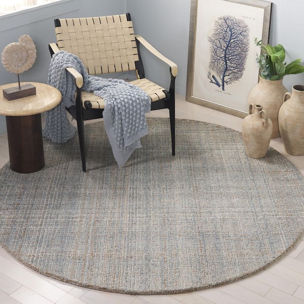 Abstract 6 ft. x 6 ft. Round Light Blue/Gray Classic Marle Area Rug