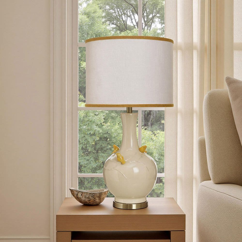 31.5 in. Solin Cream Modern Table Lamp for Living Room with White Linen Shade price history on PriceWatchPro