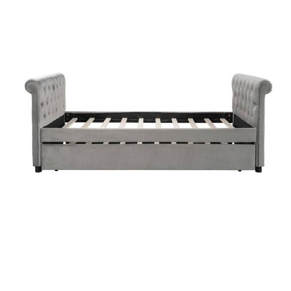 HomeRoots Gray Composite Frame Twin Panel Bed with Tufted; Upholstered
