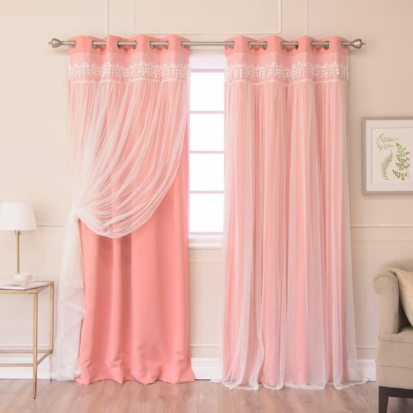 Best Home Fashion Coral Fringed Border Solid Grommet Room Darkening Curtain - 52 in. W x 96 in. L (Set of 2)