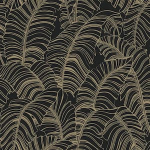 Bazaar Collection Black/Light Ochre Broad Leaf Design Non-Woven Non-Pasted Wallpaper Roll (Covers 57 sq.ft.)