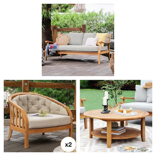 Mobin Teak Chaise Lounge Daybed, Gilmore Teak Coffee Table and Bernese Lounge Chair Set