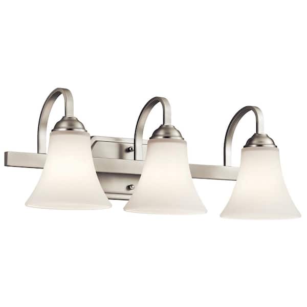KICHLER Keiran 22 in. 3-Light Brushed Nickel Transitional Bathroom Vanity Light with Satin Etched White Glass