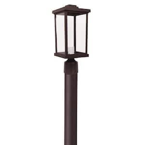 15 in. H x 6.35 in. W Bronze Decorative Square Post Top Mount Outdoor Light Fixture with Durable Clear Acrylic Lens
