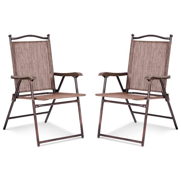 Gtnali Metal Patio Folding Dining Chair Sling Back Deck Chairs Set of 2-in Brown