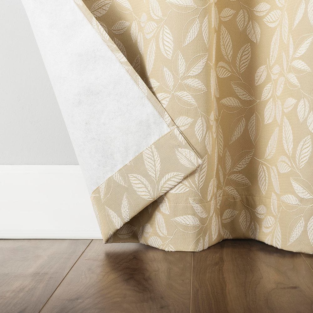 Gold Embroidered Leaf Blackout Grommet Curtain Panel 40" x 84"