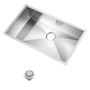 Undermount Stainless Steel 33 in. Single Bowl Kitchen Sink with Strainer in Satin