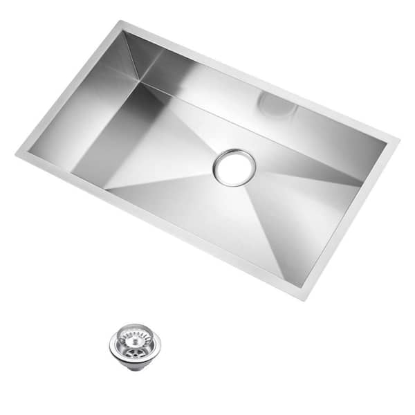 Water Creation Undermount Stainless Steel 33 in. Single Bowl Kitchen Sink with Strainer in Satin