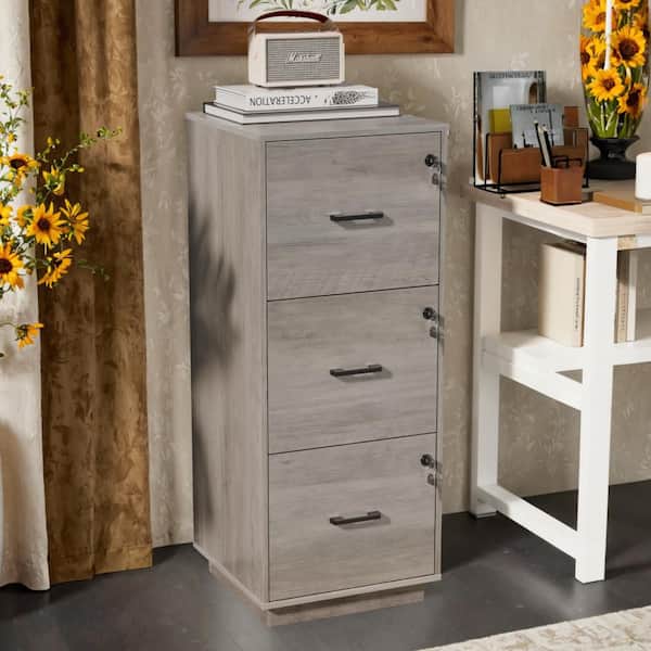 3-Drawer Grey Wood 15.35 in. W Vertical File Cabinet