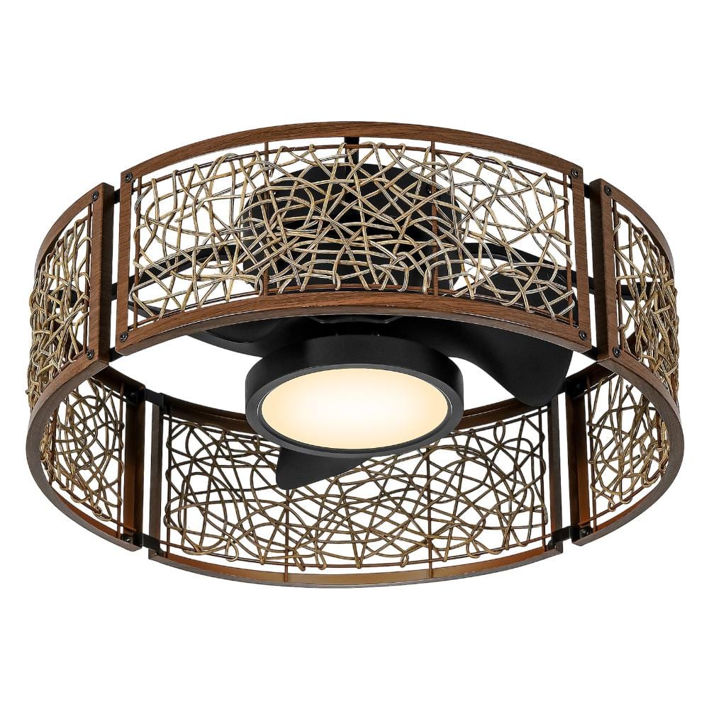 QRMOK Kovra 20in, Indoor Dark Walnut Flush mount Cage Ceiling Fan