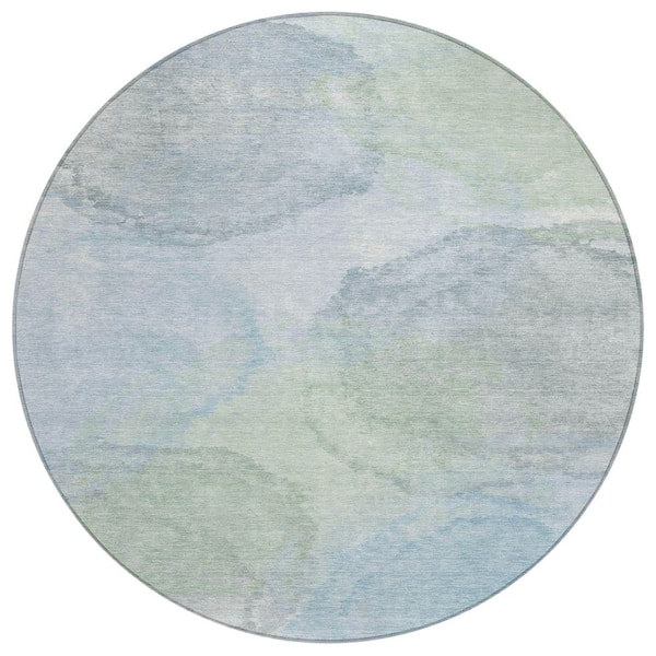 Chantille Machine Washable Indoor/Outdoor Abstract ACN2443 Sky 8 ft. x 8 ft. Round Rug