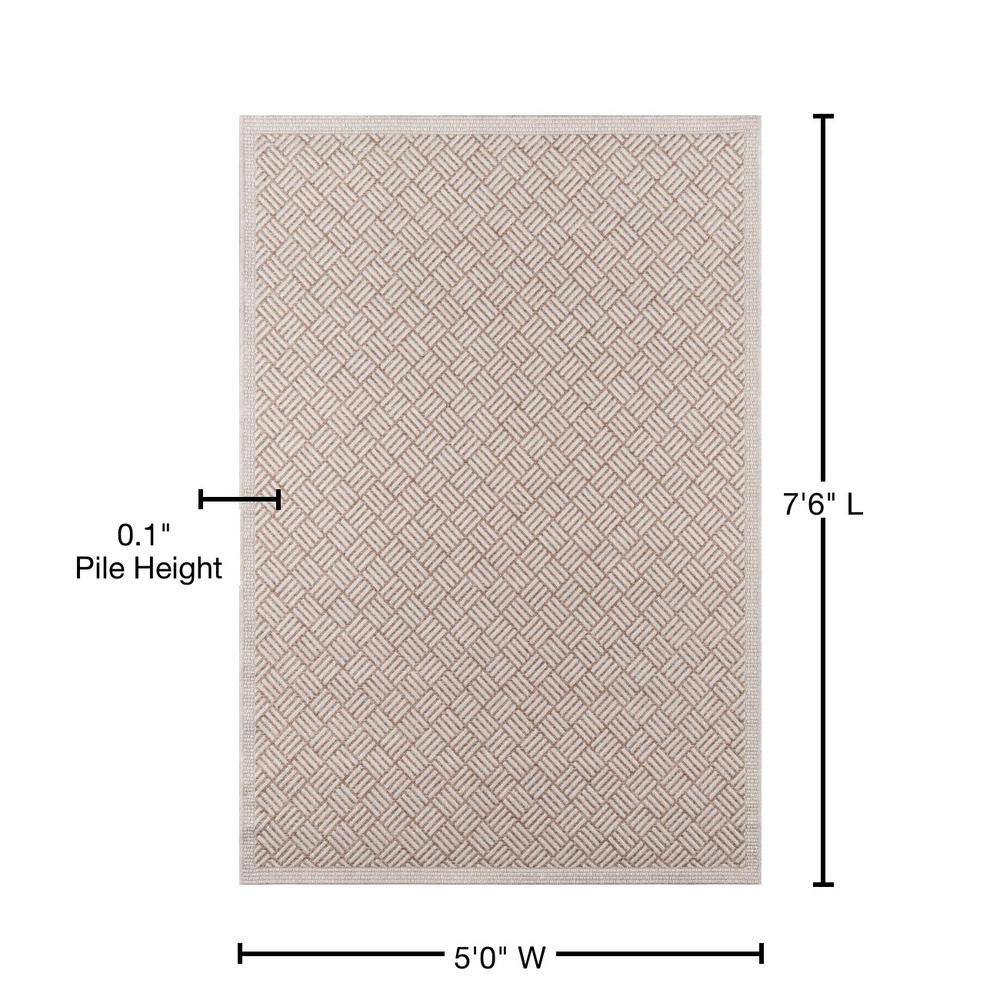 Tan Geometric Stain-Resistant Synthetic 5' x 7' Rug