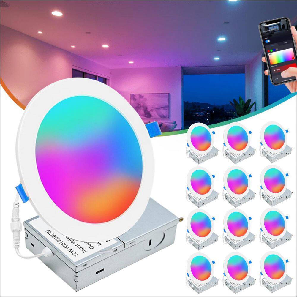 1320 Lumens, Smart 6 in. RGB and CCT Canless Downlight, Slim Integrated LED Recessed Light Trim 12W APP Control, 12-Pack price history on PriceWatchPro