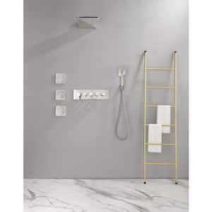 Wall Mounted Waterfall Rain Shower System in Brushed Nickel with 3 Body Sprays and Handheld Shower