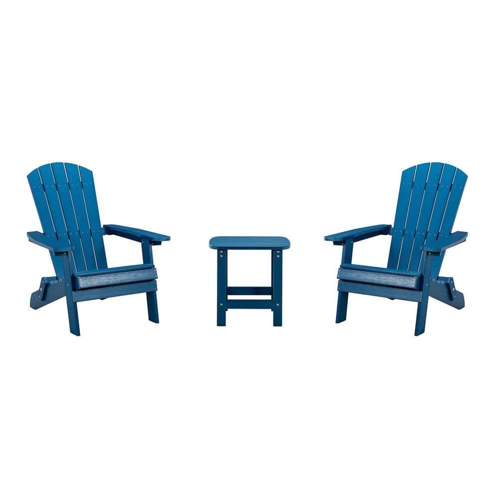 3-Piece Plastic Adirondack Chair Patio Conversation Set (Navy)