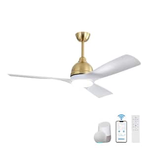 54 in. Smart Indoor Gold Ceiling Fans with Lights Remote Control 3 Blades LED Dimmable Reversible DC Motor Fan Light