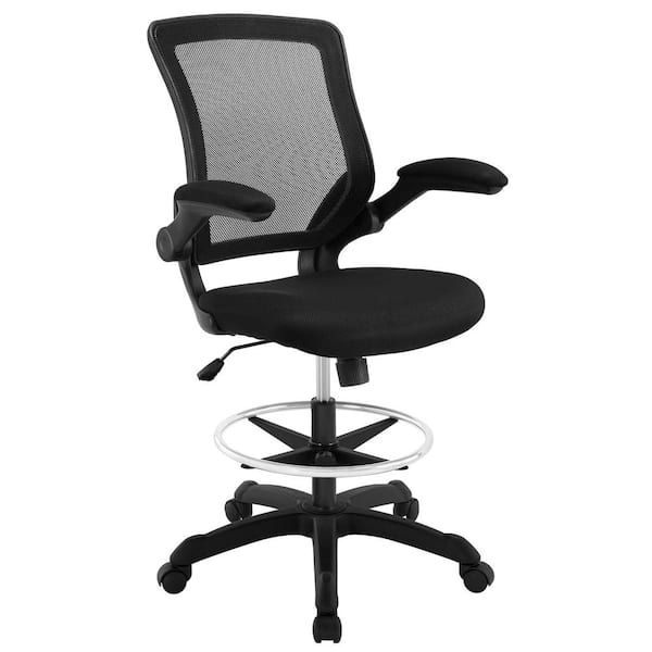 MODWAY Veer 26 in. Width Big and Tall Black/silver Mesh Drafting Chair with Swivel Seat