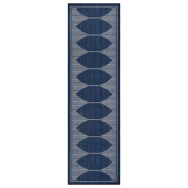 Geometric Navy/Ivory Easy-Care Jute-Style Indoor/Outdoor Flat Woven 2 ft. 3 in. x 6 ft. Navy Area Rug