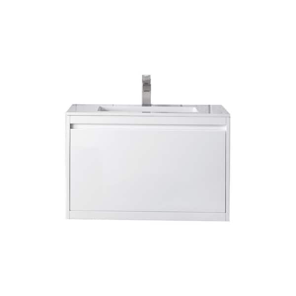 James Martin Vanities Mantova 31.5 in. W x 18.1 in. D x 20.6 in. H Single Bathroom Vanity Glossy White and Glossy White Composite Stone Top