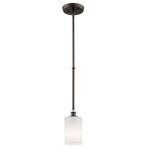 Joelson 1-Light Olde Bronze Transitional Kitchen Shaded Kitchen Mini Pendant Hanging Light with Etched Glass