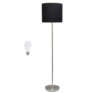 Vista 57 in. Brushed Nickel/Black Shade Contemporary Standard Floor Lamp for Living Room with LED Bulb Included