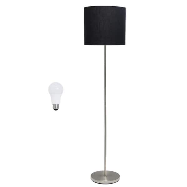 Creekwood home Vista 57 in. Brushed Nickel/Black Shade Contemporary Standard Floor Lamp for Living Room with LED Bulb Included