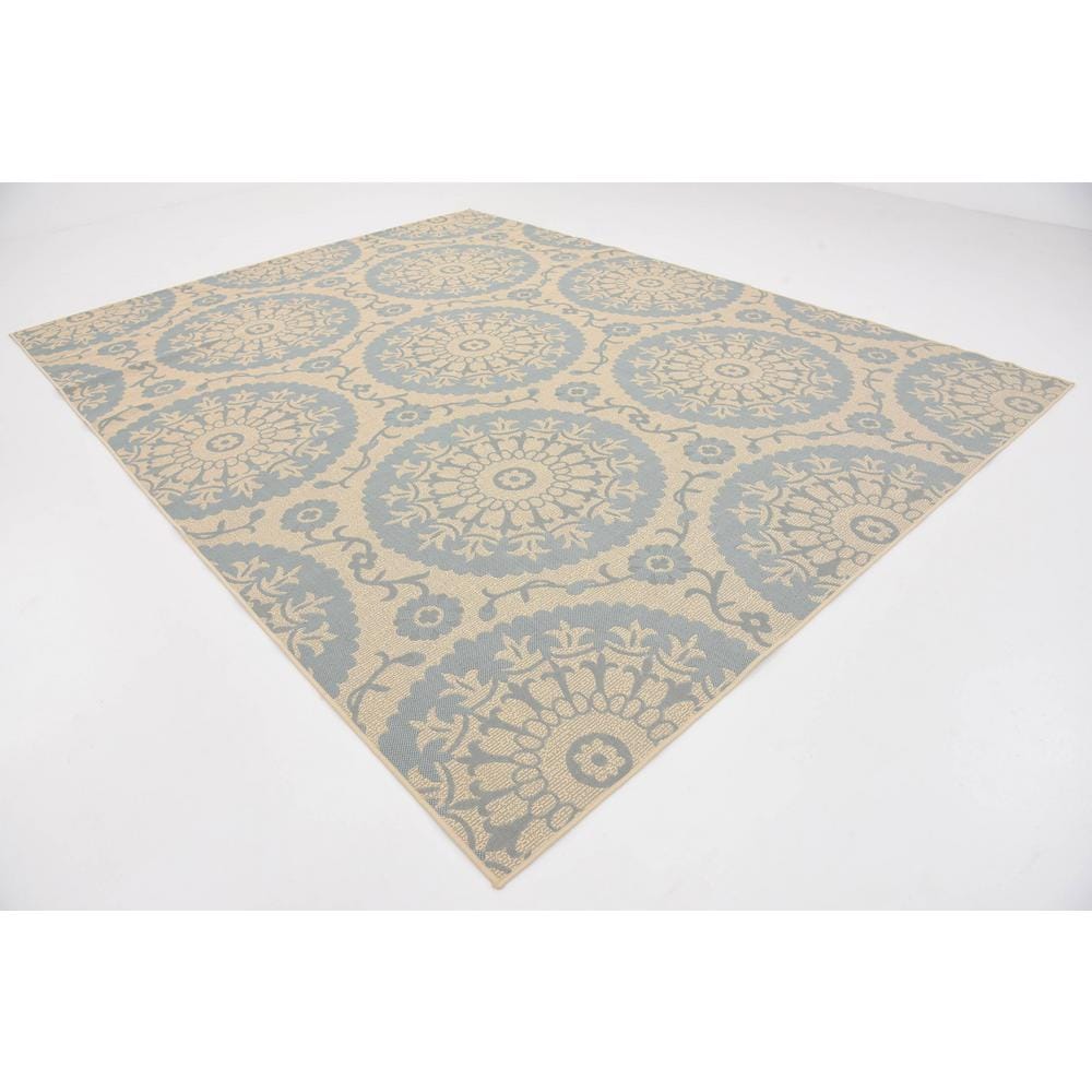 Light Blue Rectangular Synthetic Outdoor Washable Rug 9' x 12'