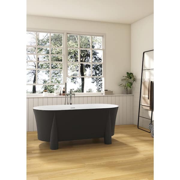 UPIKER 59 in. Acrylic Double-Slipper Freestanding Flatbottom Soaking Non-Whirlpool Bathtub in Gray