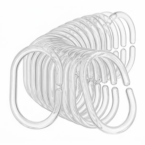 24-Pack Clear C-Shape Plastic Shower Curtain Hooks - Smooth Glide & Rust-Proof
