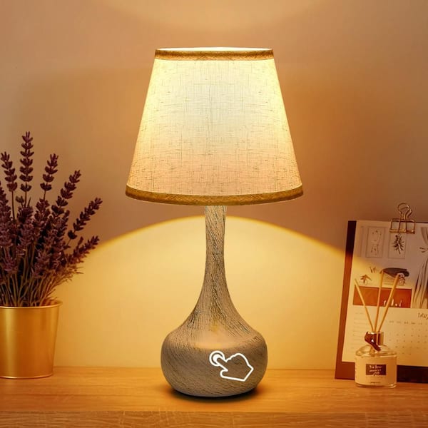 42.25 in. White LED Table Lamp Interior Lighting with Linen Shade and USB Port , 1 Bulb Included