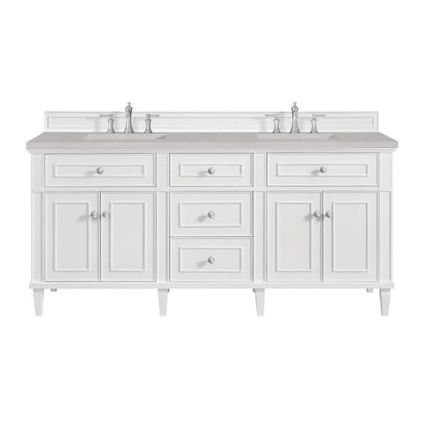 James Martin Vanities Lorelai 72.0 in. W x 23.5 in. D x 34.06 in. H Double Sink Bath Vanity in Bright White with Eternal Serena Quartz Top