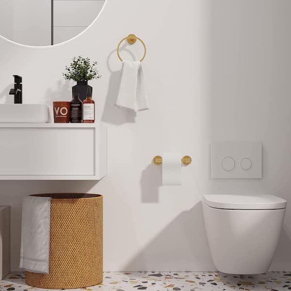 2-Piece Bath Hardware Set with Towel Ring Toilet Paper Holder Bathroom Towel Holder Set Accessories in Brushed Gold