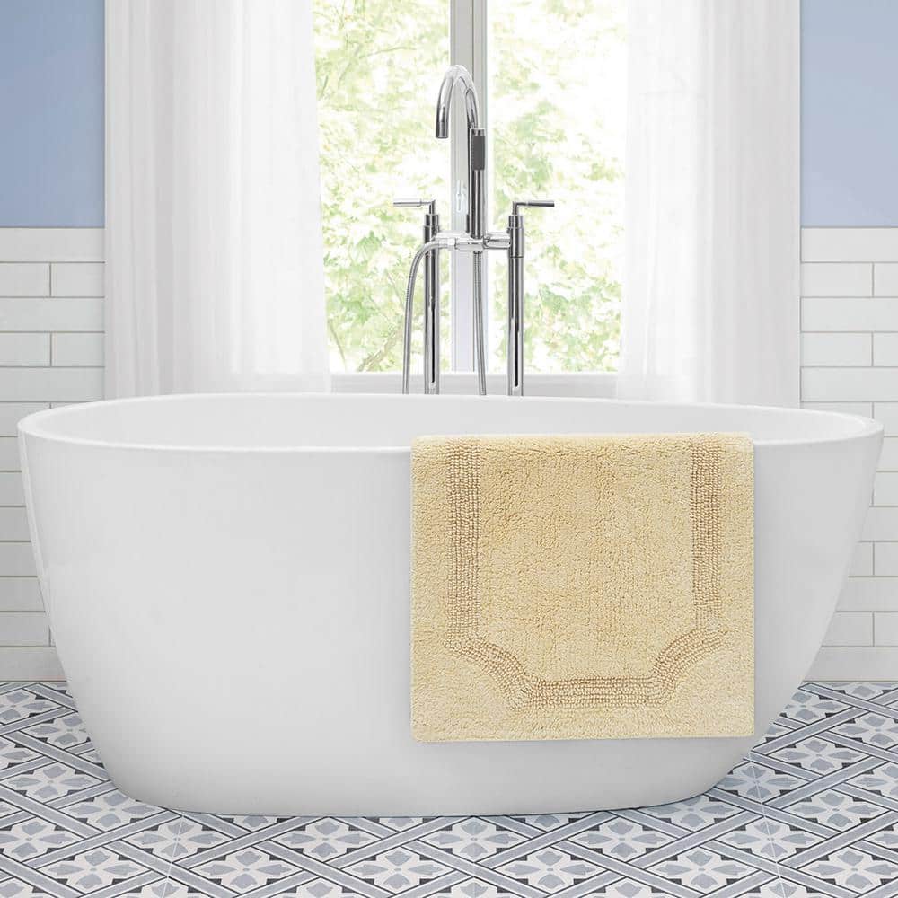 Yellow Cotton Reversible Bath Rug with Loop and High-Cut Fibers