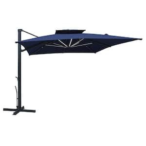 10 x 13 ft. Double Top Cantilever Umbrella with LED Lights Rectangular Crank Market Umbrella Patio Umbrella in Navy Blue