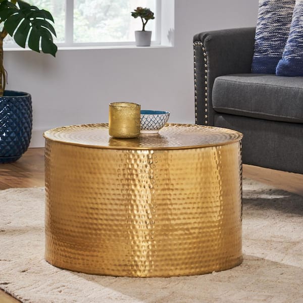 Hammered Brass Drum Table