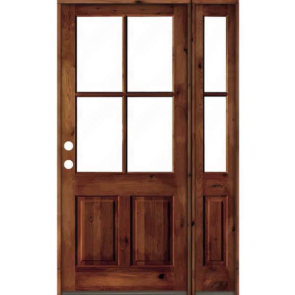 Krosswood Doors 56 in. x 96 in. Knotty Alder Right-Hand 4-Lite Clear Glass Red Chestnut Stain Wood Prehung Front Door