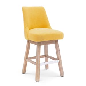 26 in. Stain Resistant Boucle Fabric Upholstered Cushioned Counter Height Bar Stool w/ 360° Swivel Wood Frame in Mustard