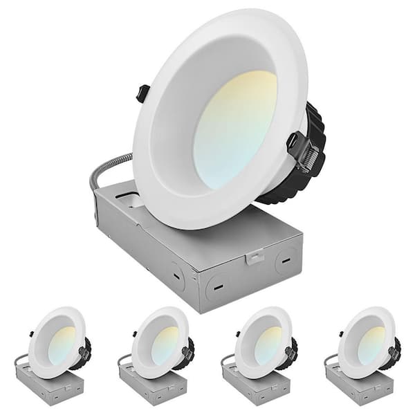 6 In. Integrated LED Commercial Recessed Light J-Box 5CCT 30/40/50W Dimmable 3000/4000/5000LM 120-277V Wet Rated 4 Pack