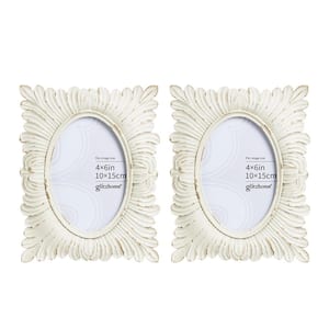 8.50 in. H White Ornate Resin Tabletop Picture Frames-4x6（Set of 2）