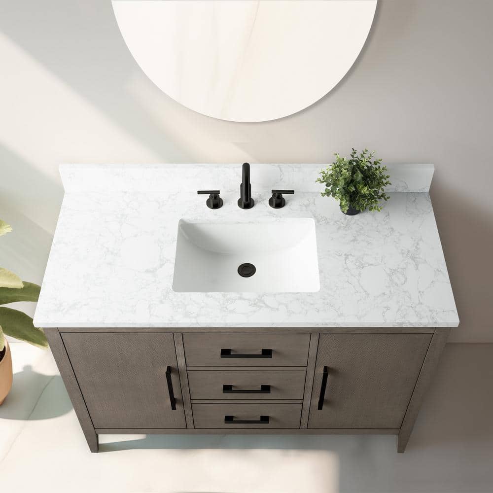 48'' Driftwood Gray Single Bathroom Vanity with Marble Top