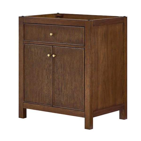 Pendry 29 in. Bath Vanity Cabinet without Top in Dark Walnut with Brushed Gold Trim