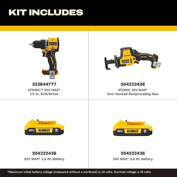 ATOMIC 20V MAX Lithium-Ion Cordless 2-Tool Combo Kit with 2-Batteries, Charger and Bag