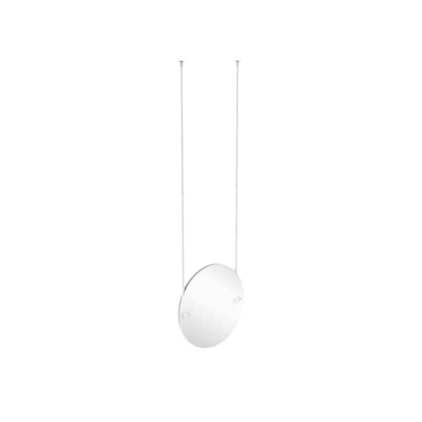 22 in. x 22 in. Frameless Round Ceiling Hung Mirror with Beveled Edge in Matte White