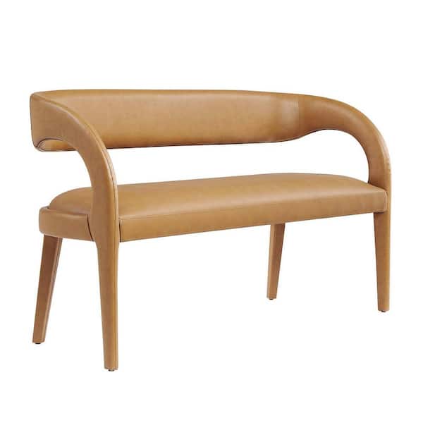 MODWAY Pinnacle in Tan 55 in. Bedroom Bench Faux Leather Accent Bench