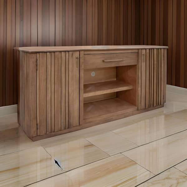 Benjara Okai Brown TV Stand Entertainment Center Fits TV's up to 70 in. with Drawers