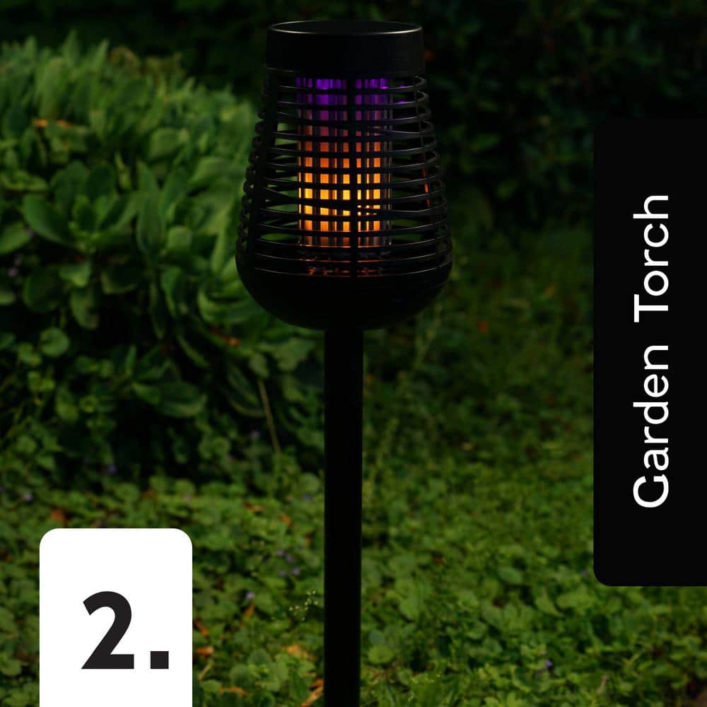 Black Solar Powered Outdoor Insect Killer Torch with LED Flame