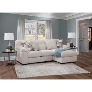 Cabral Bone Series 79 in. Pillow 2-piece Chenille L Shape Sectional Sofa in. Cabral Bone with Four Throw Pillows