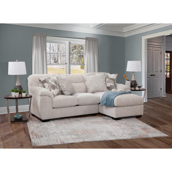 American Furniture Classics Cabral Bone Series 79 in. Pillow 2-piece Chenille L Shape Sectional Sofa in. Cabral Bone with Four Throw Pillows
