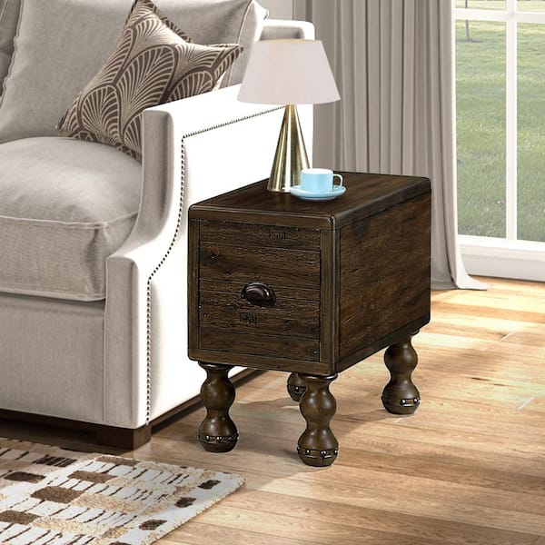 CSC DECOR INC 12.6 in. W Espresso Rectangle Wood End Table, Narrow Side Table with Drawer, Vintage Bedside Table Nightstand